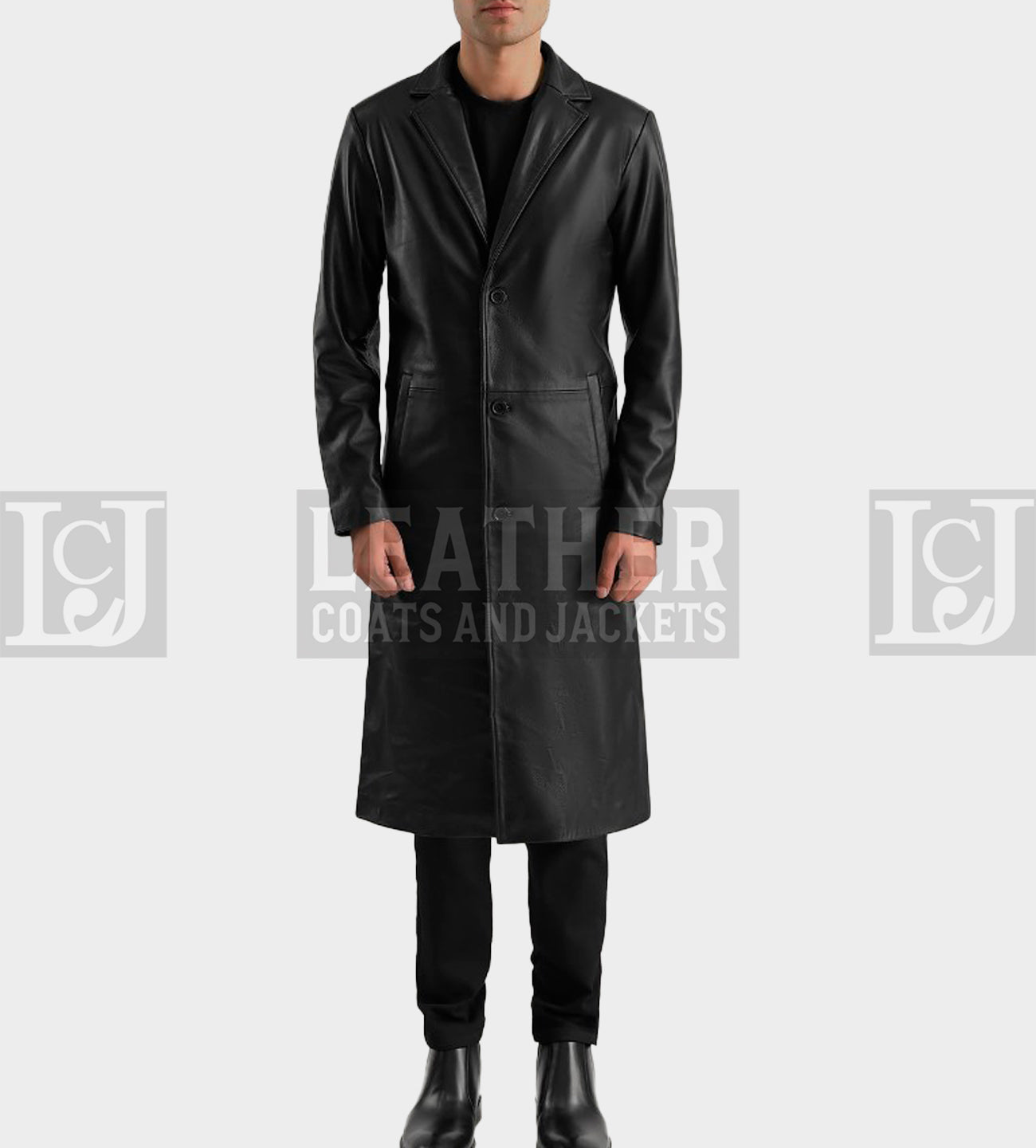 Mateo Men's Black Leather Single-Breasted Coat