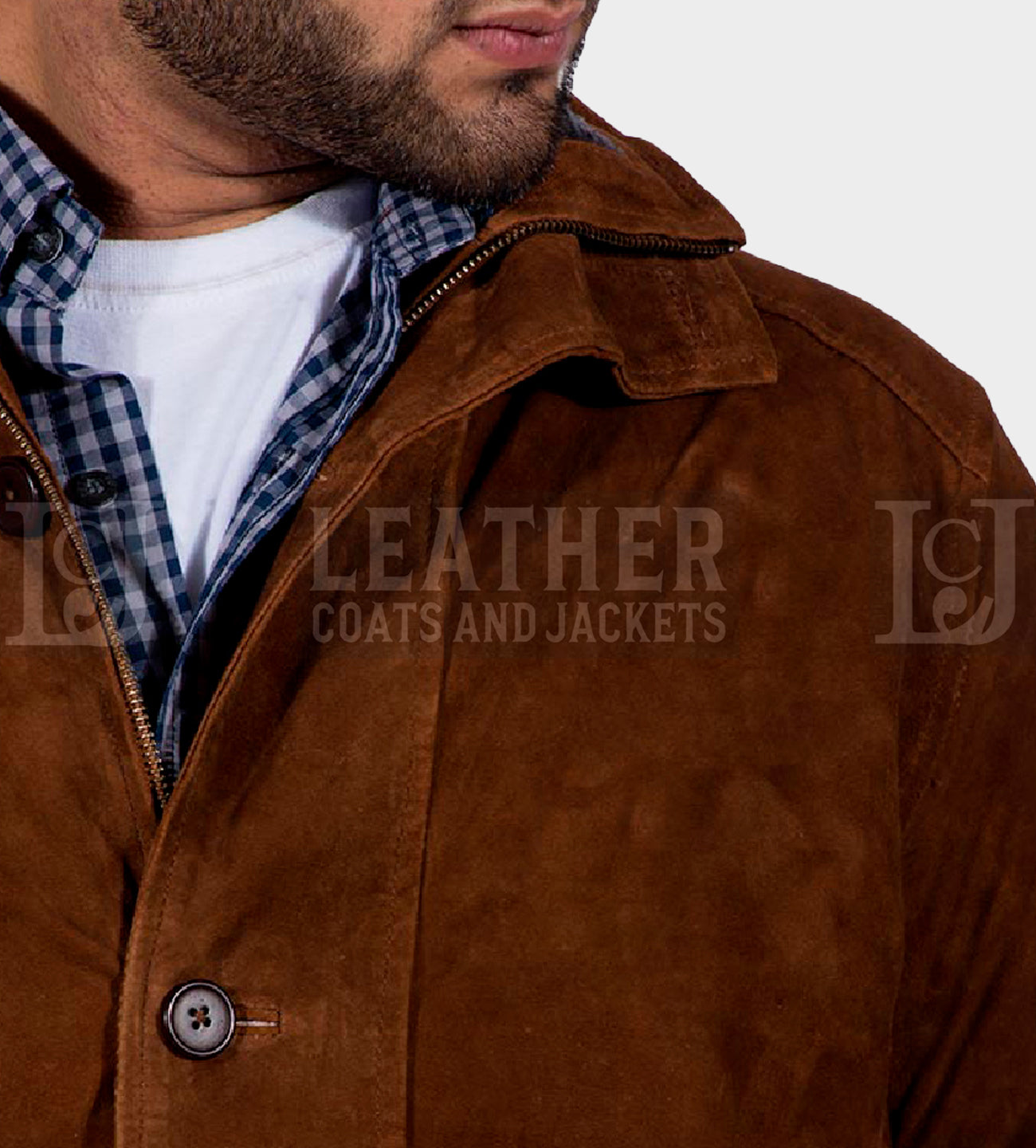 Sheriff Brown Suede Leather Jacket - High Neck Style