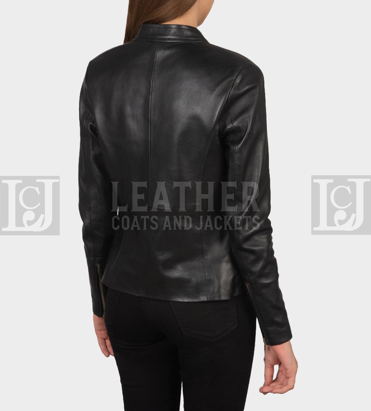 Rave Black Leather Biker Jacket - Sheepskin Leather with Band Collar