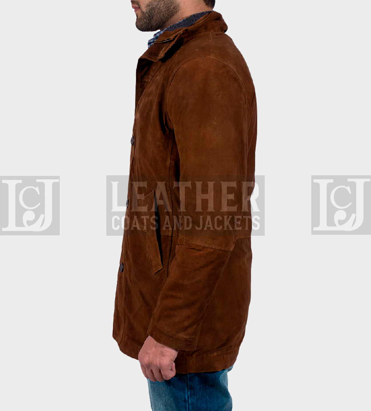 Sheriff Brown Suede Leather Jacket - High Neck Style