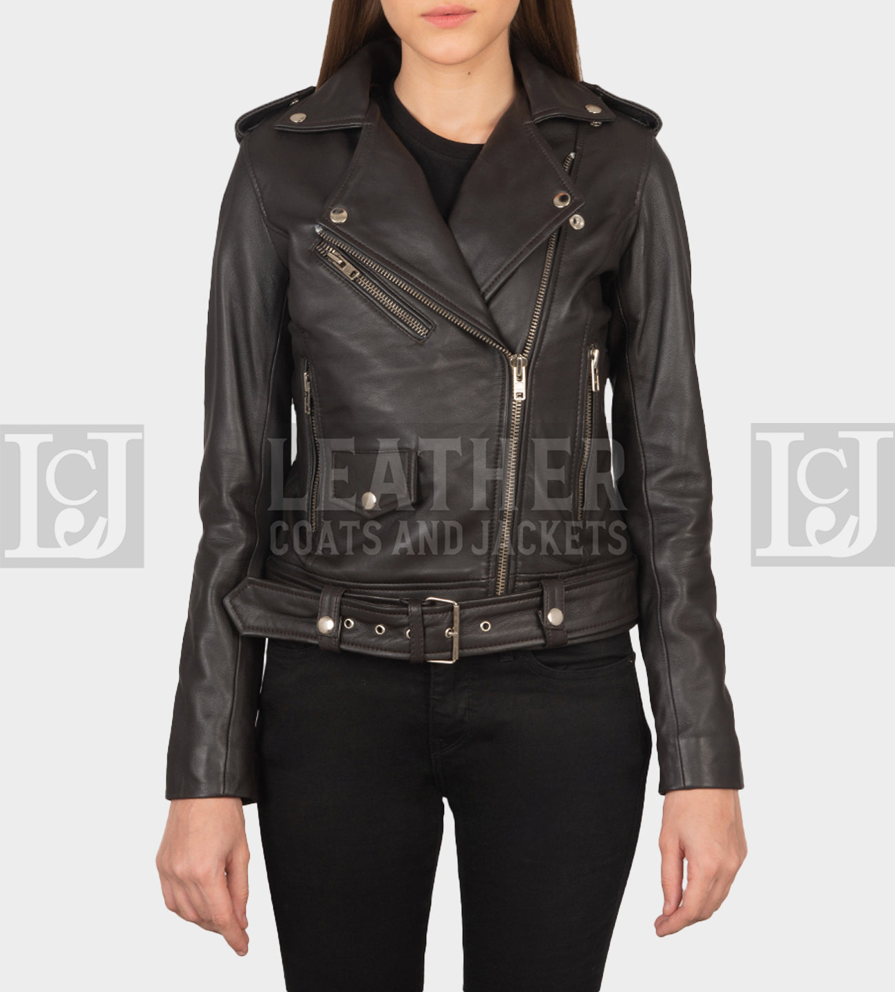 Brown Leather Biker Jacket for Women – Sheepskin Style