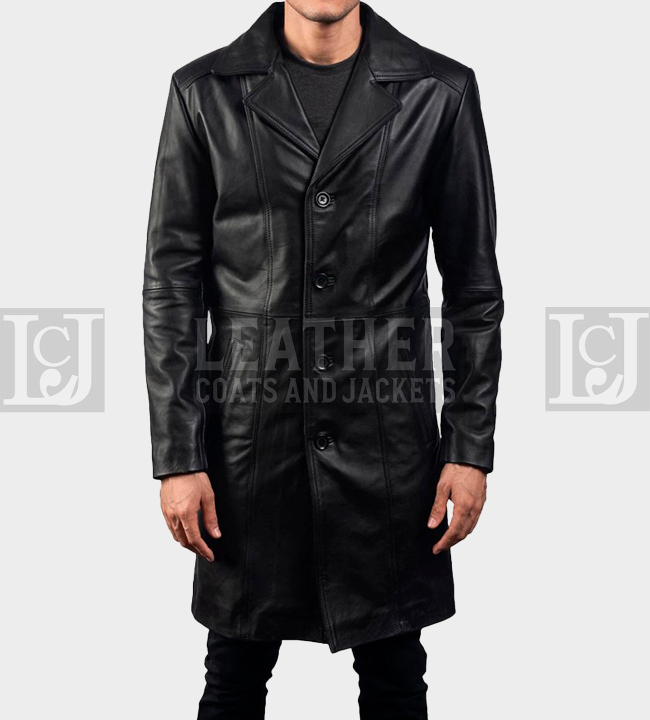 Timeless Black Leather Trench Coat for Men