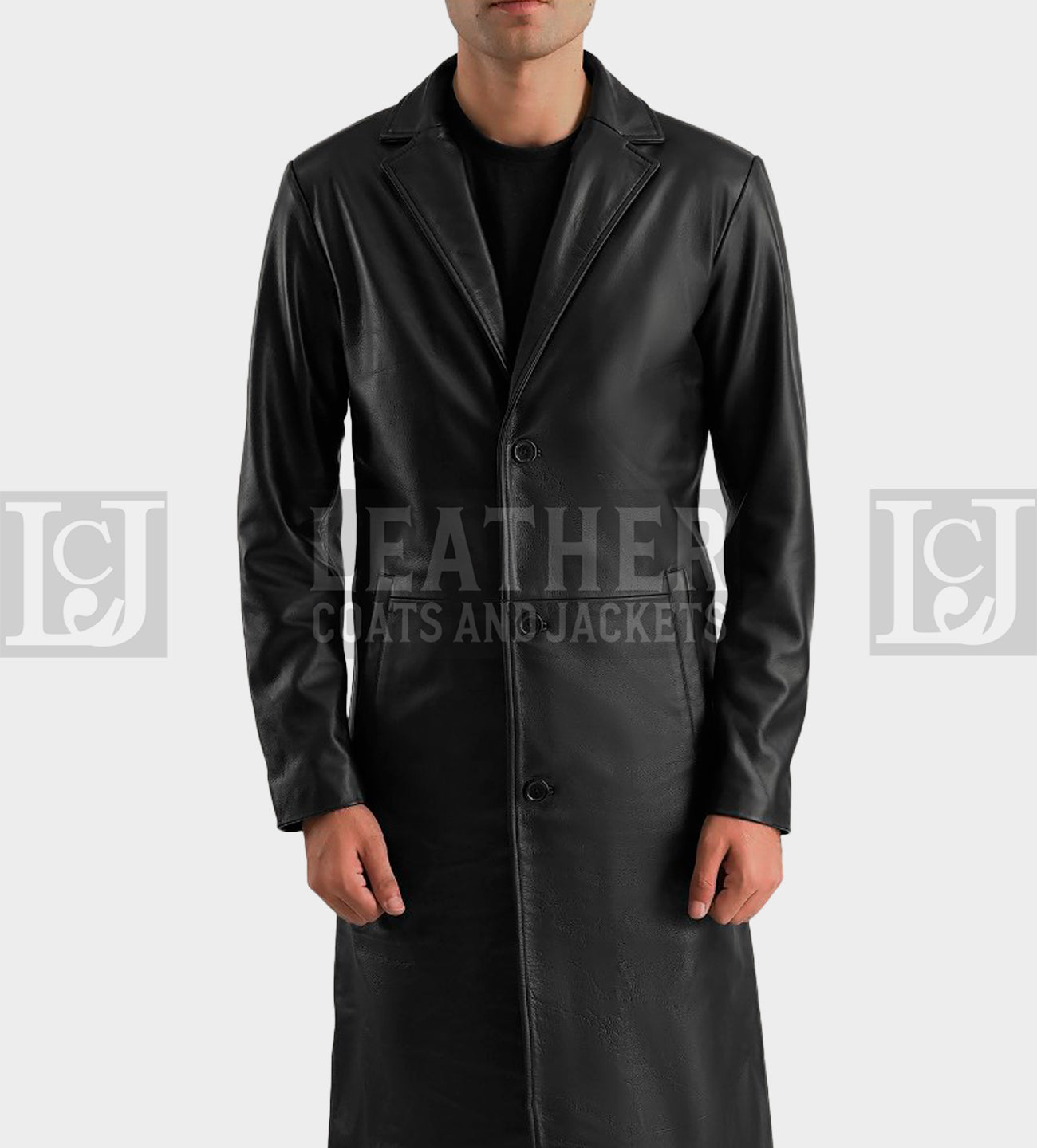 Mateo Men's Black Leather Single-Breasted Coat