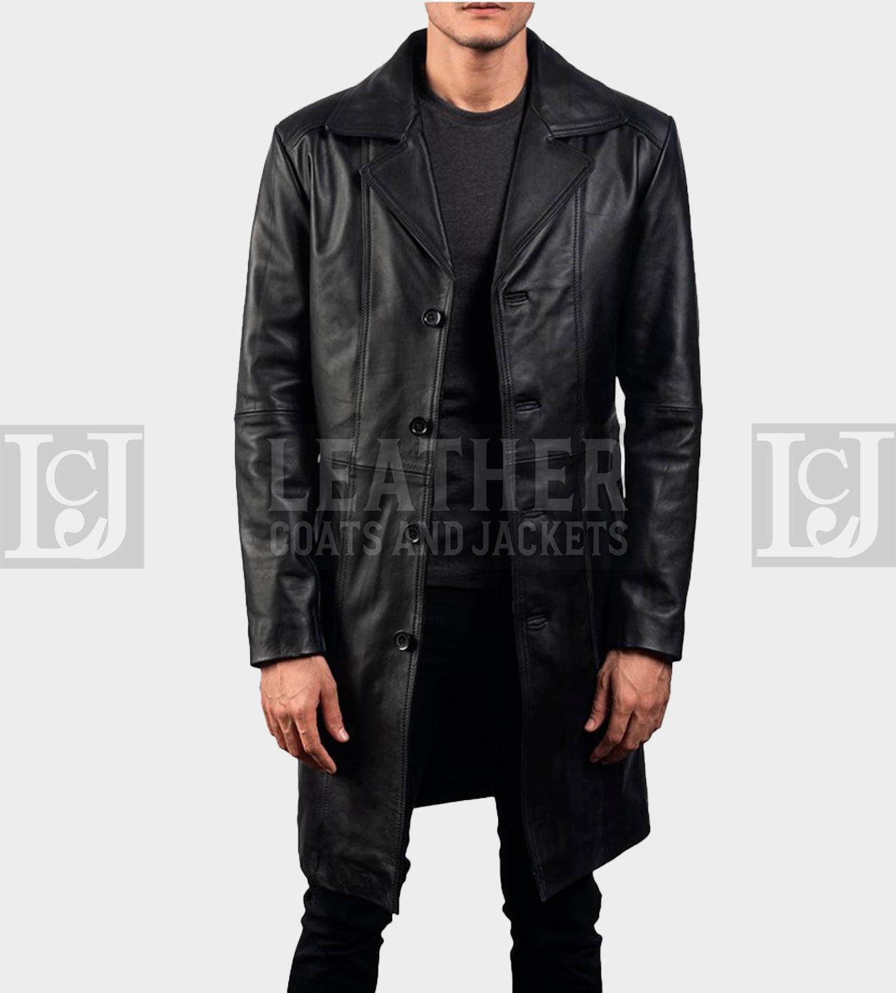 Timeless Black Leather Trench Coat for Men