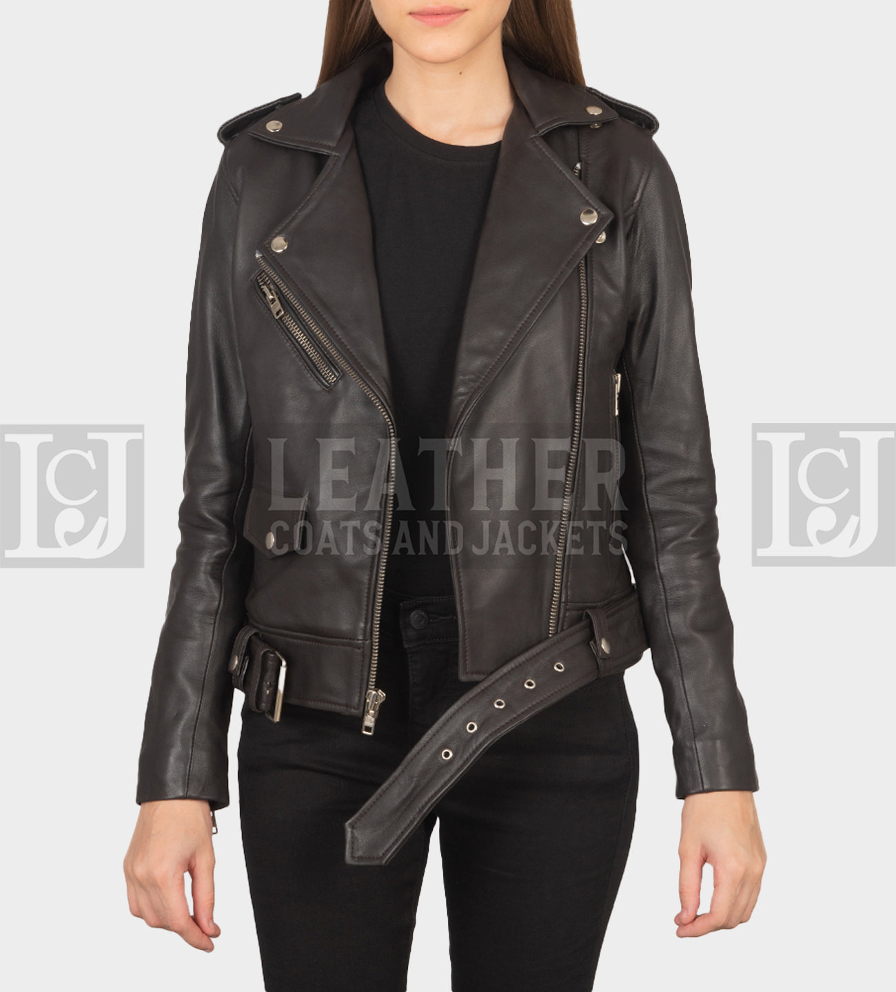 Brown Leather Biker Jacket for Women – Sheepskin Style