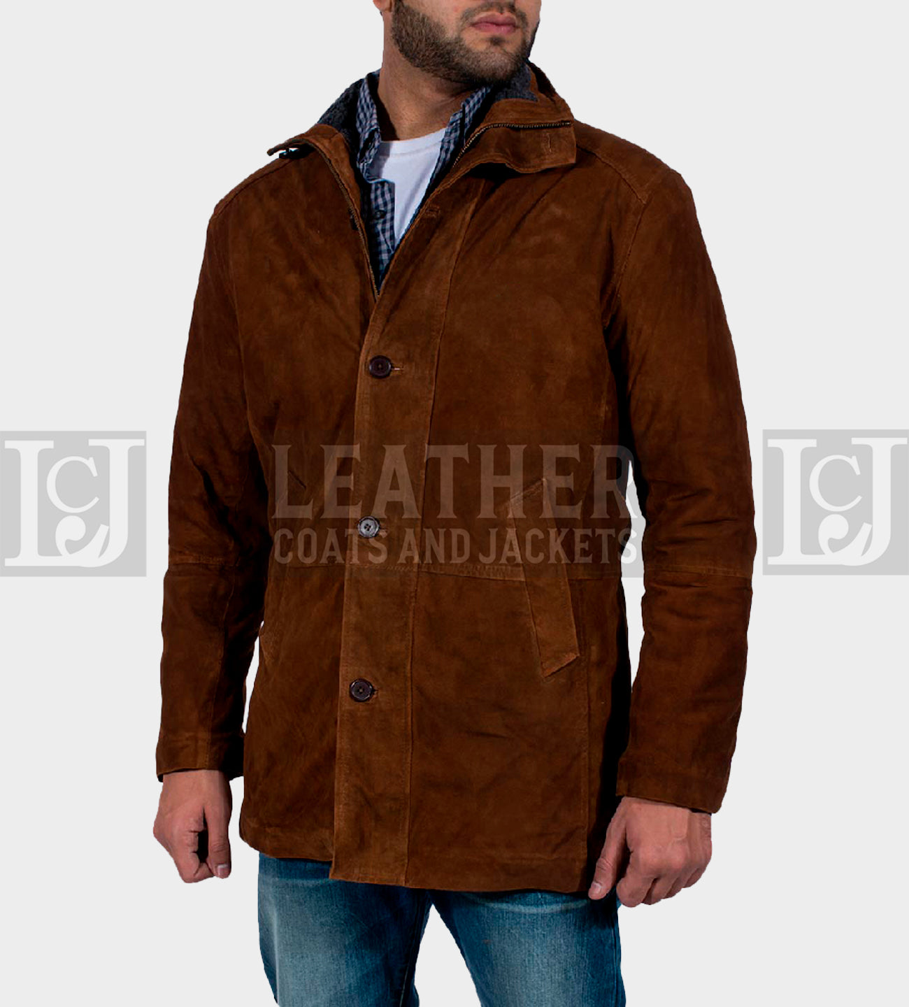 Sheriff Brown Suede Leather Jacket - High Neck Style