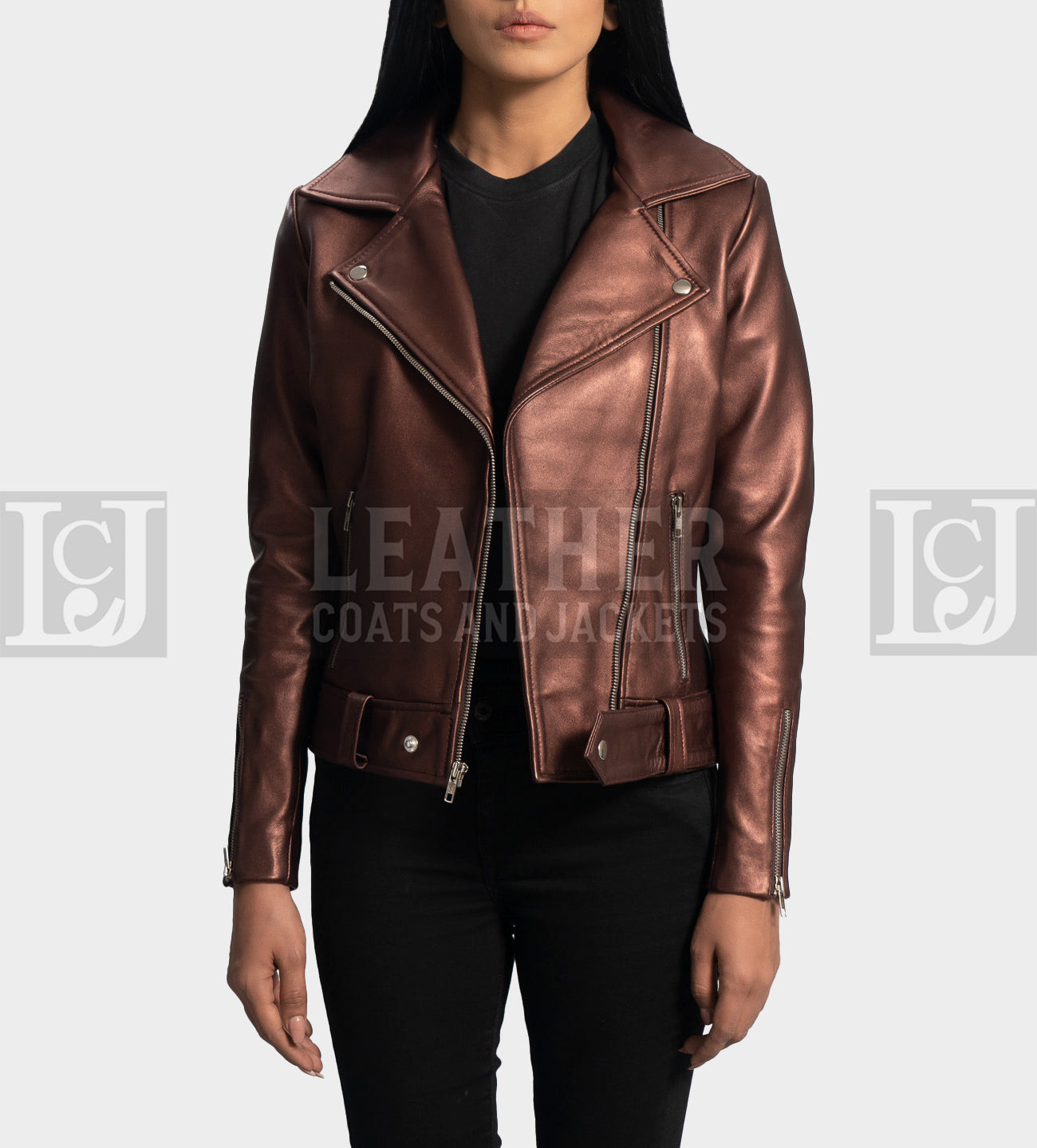 Rumy Maroon Leather Biker Jacket for Women – Stylish Real Sheepskin Aniline Finish