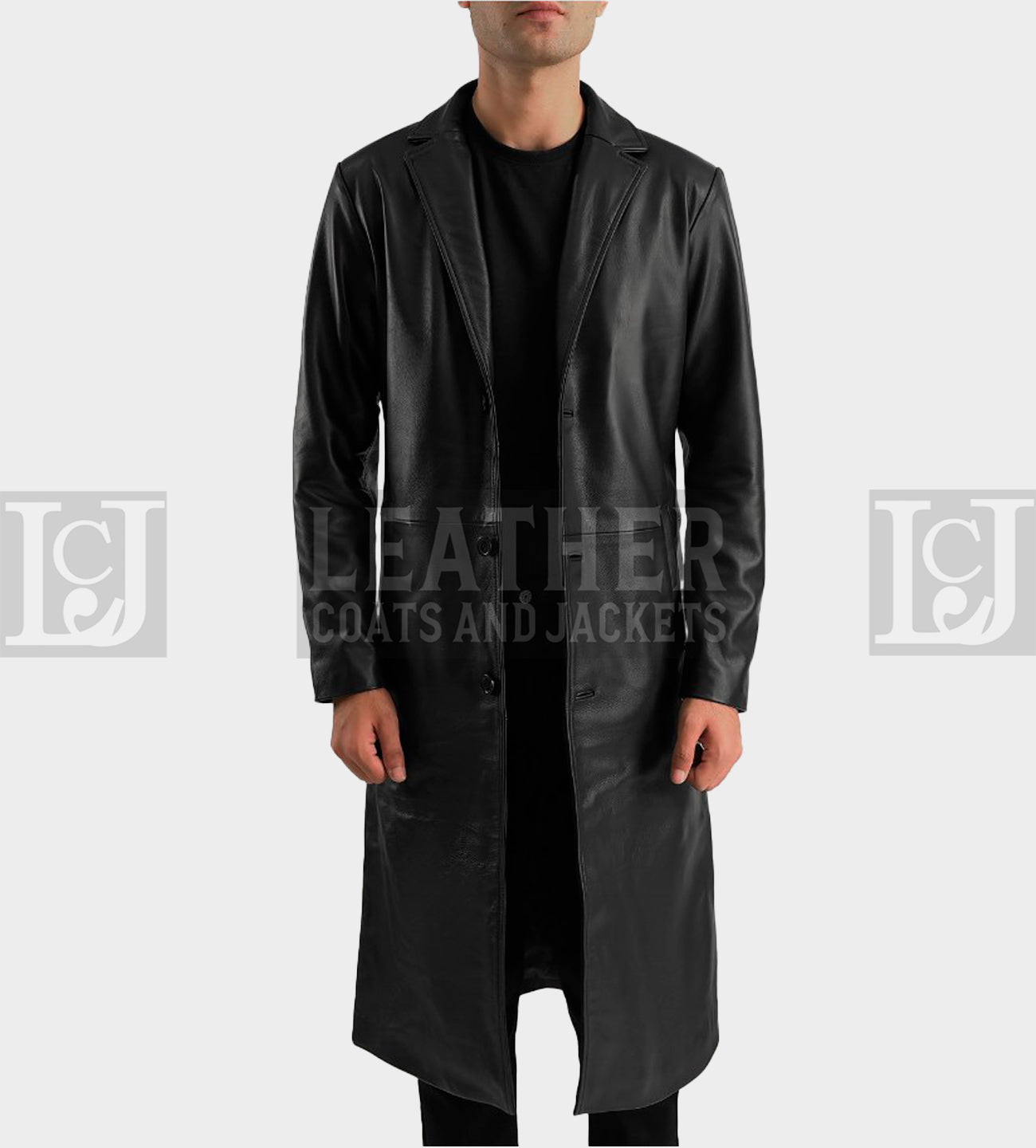 Mateo Men's Black Leather Single-Breasted Coat