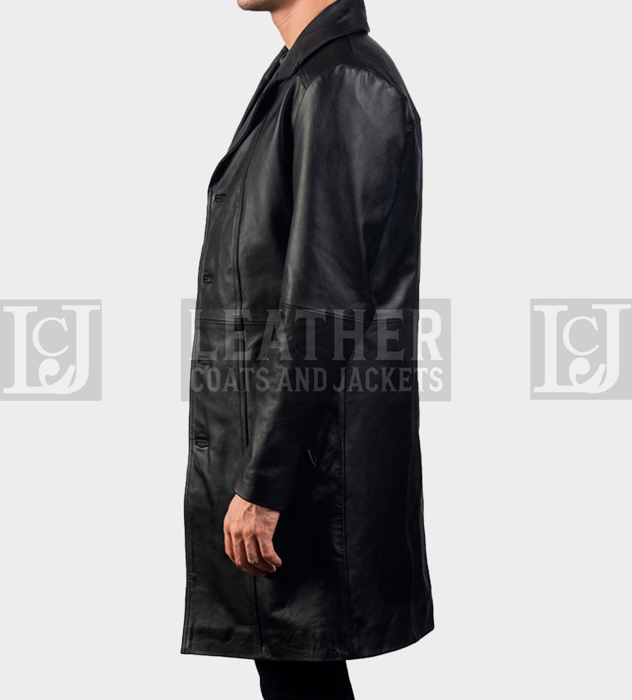 Timeless Black Leather Trench Coat for Men