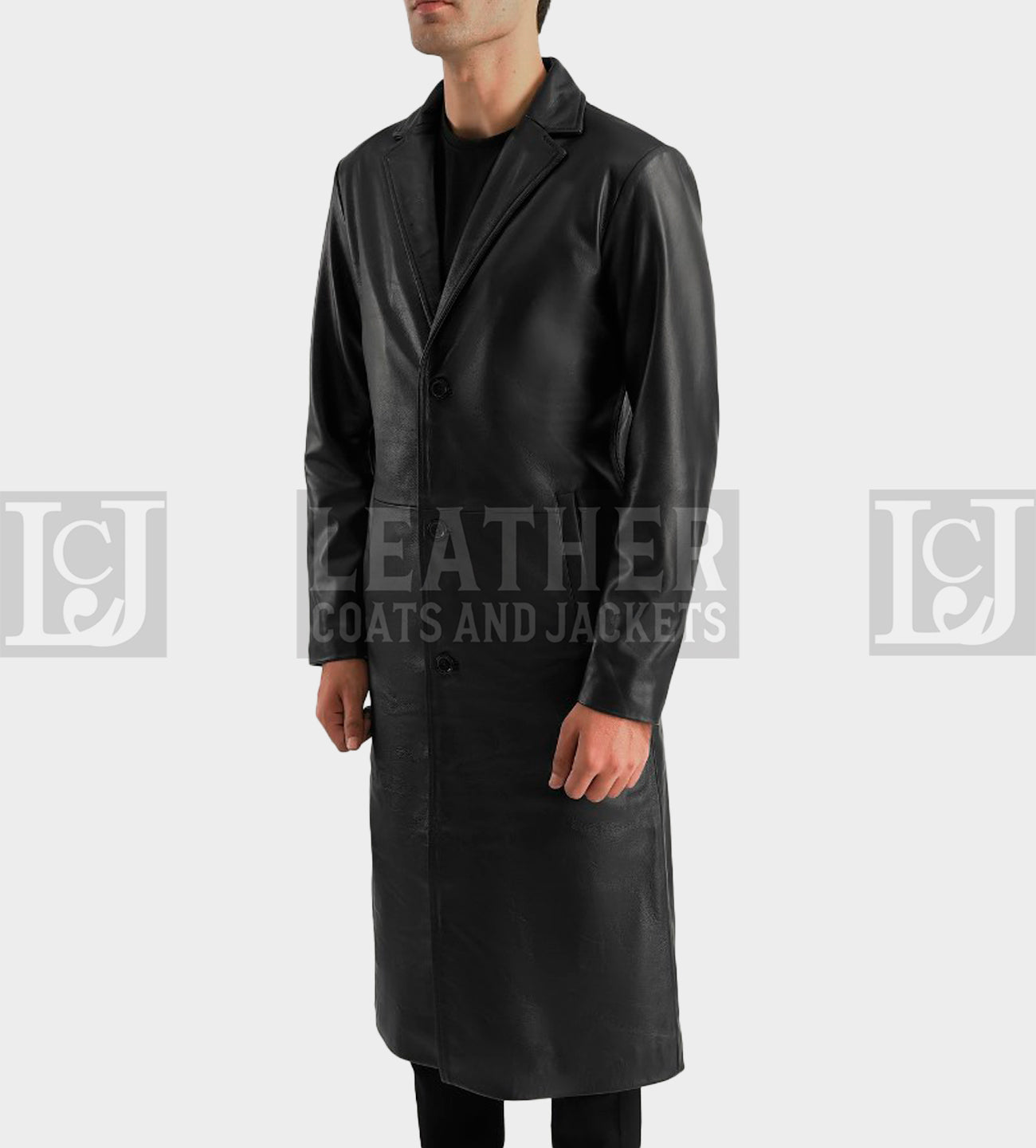 Mateo Men's Black Leather Single-Breasted Coat