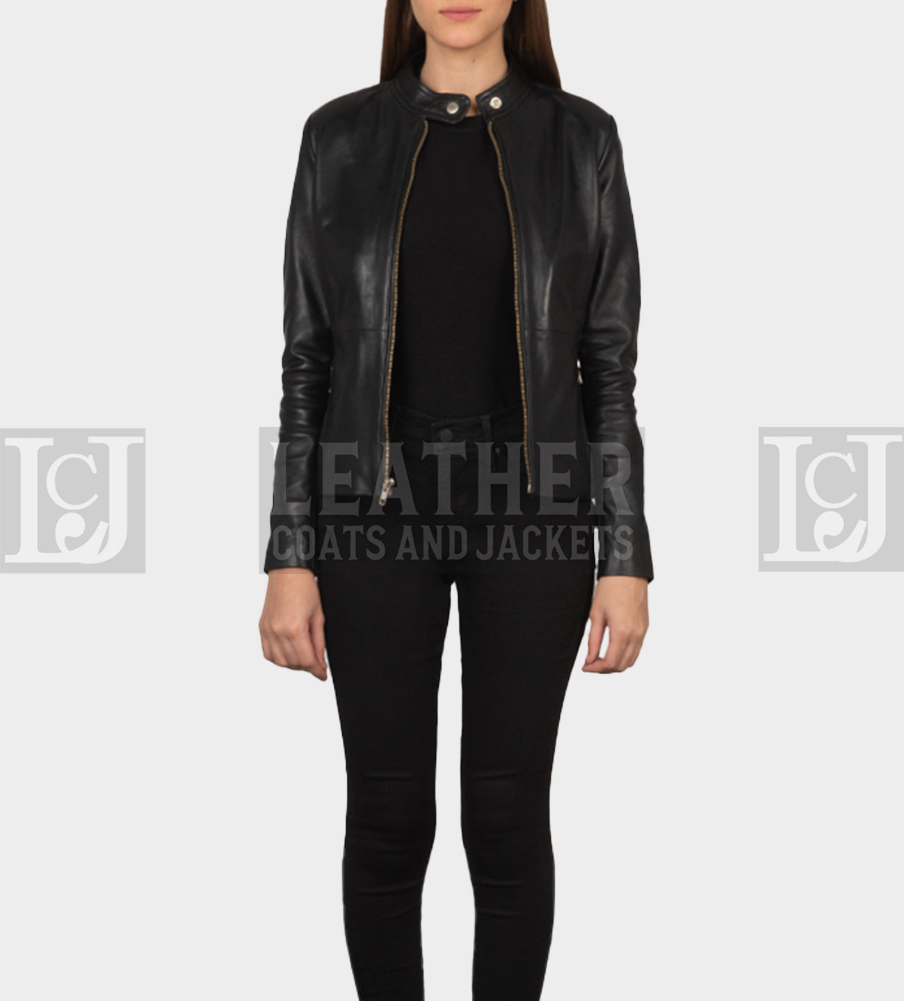 Rave Black Leather Biker Jacket - Sheepskin Leather with Band Collar