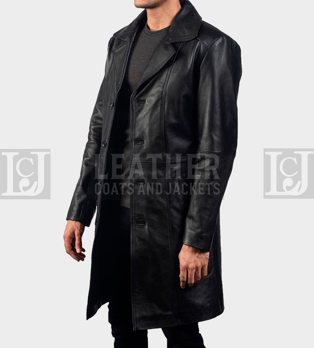 Timeless Black Leather Trench Coat for Men