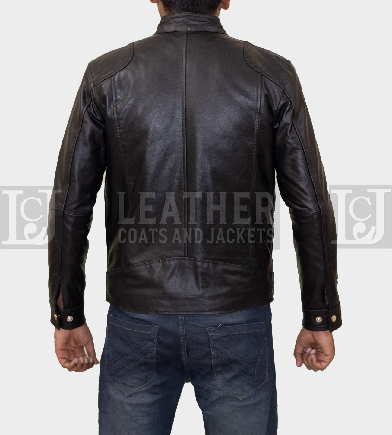 Men's Black Leather Jacket - Sleek Design with Zipper Accents