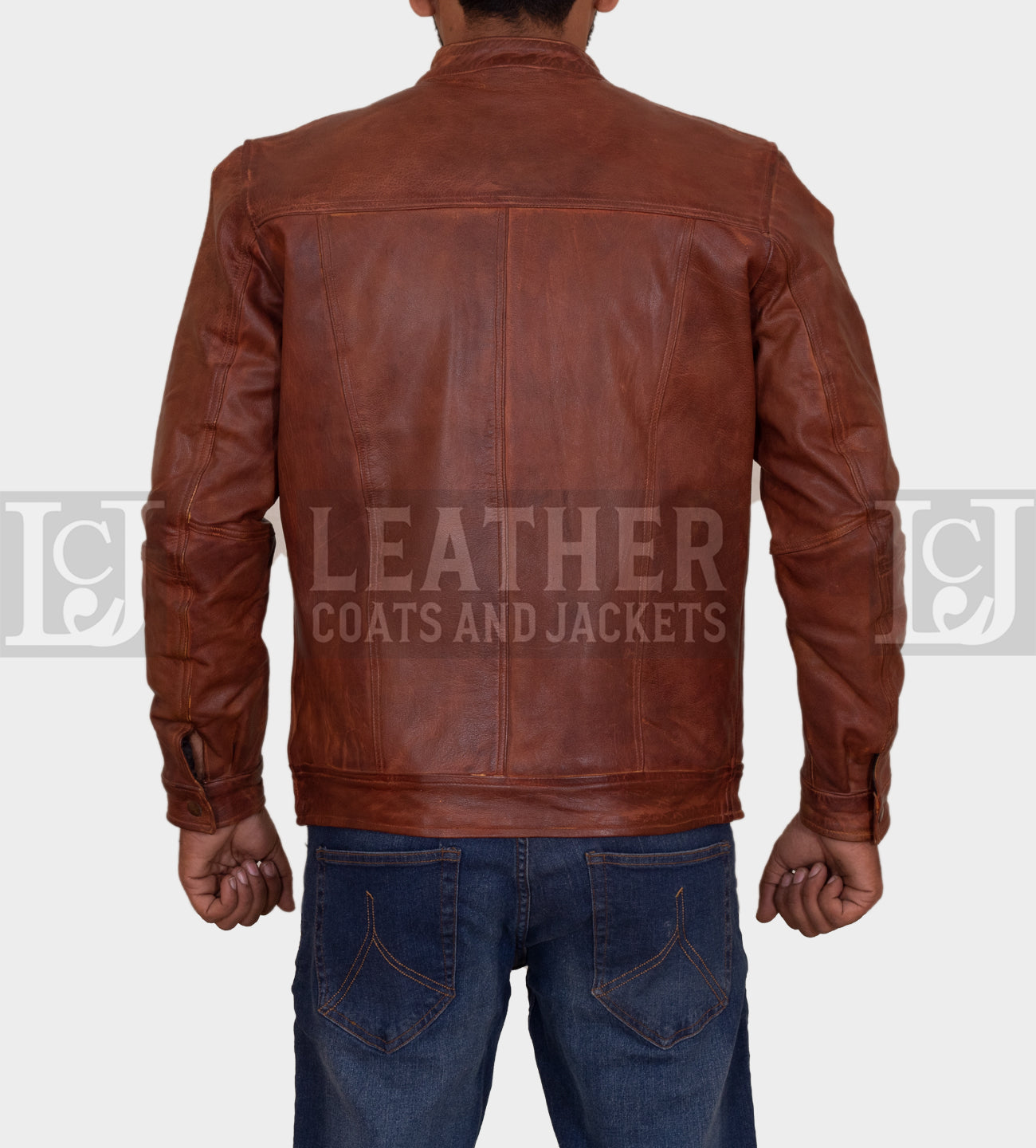 Men's Brown Leather Jacket - Double Chest Zipper Design in Genuine Cowhide