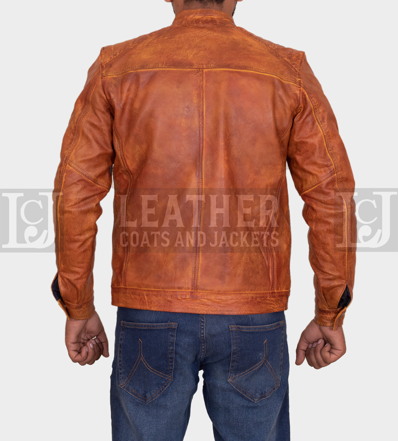 Men's Distressed Vintage Tan Leather Jacket - Stylish Cowhide Design