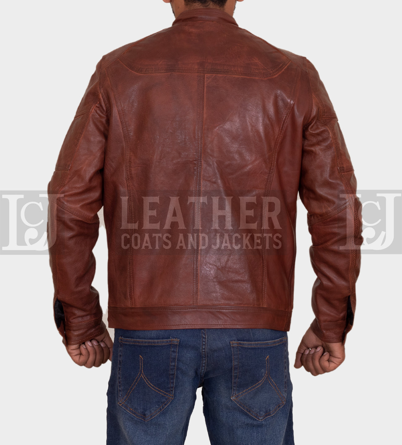 Classic Brown Leather Jacket with Detailed Stitching and YKK Zippers