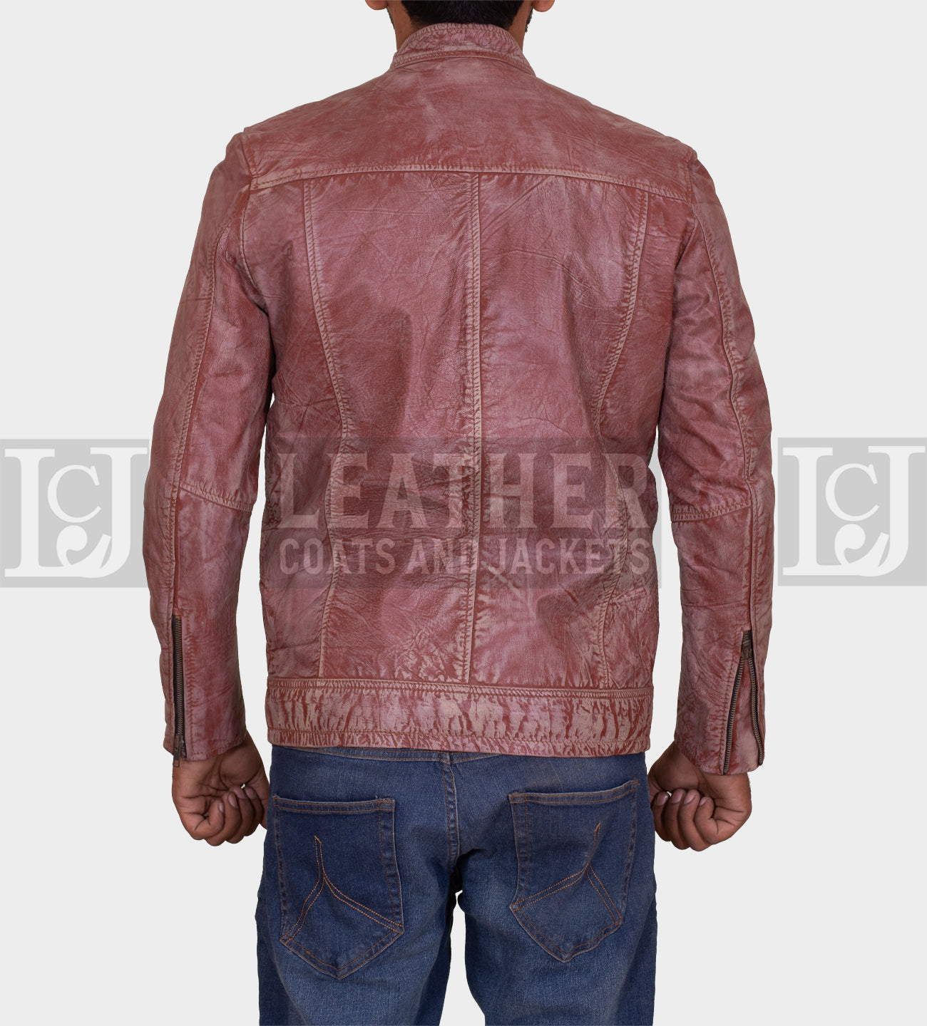 Men's Distressed Brown Leather Jacket with Quilted Detailing