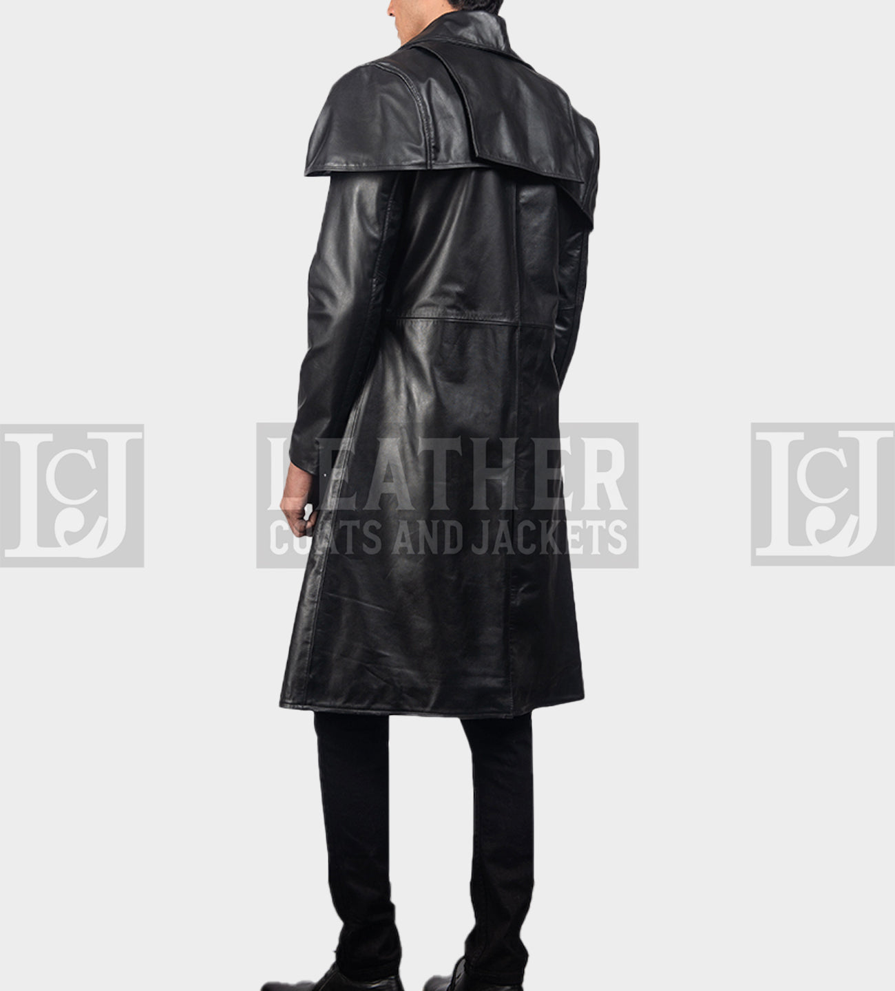 Men's Long Black Leather Coat - Stylish Semi-Aniline Duster