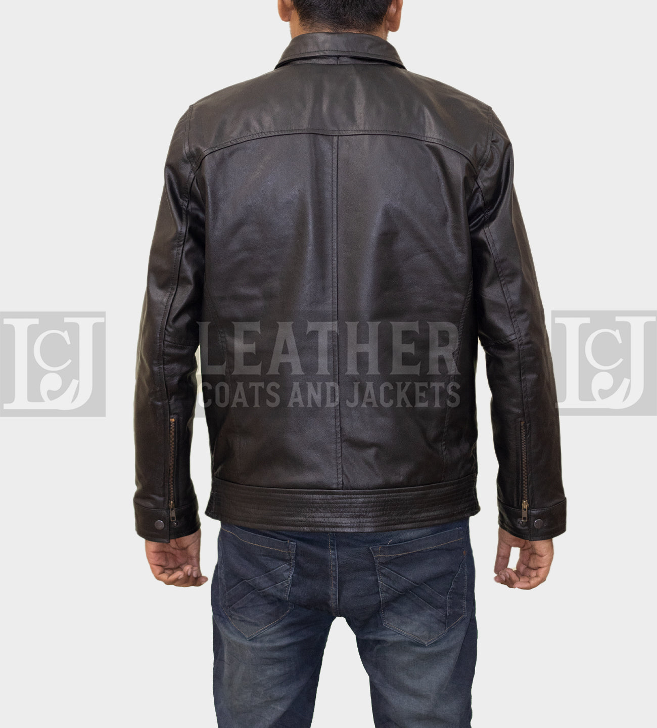 Men's Black Leather Jacket - Classic Collar Style in Genuine Cowhide