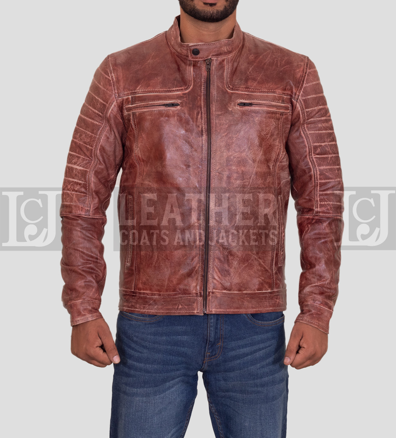 Men's Vintage Brown Leather Jacket - Distressed Motorcycle Style