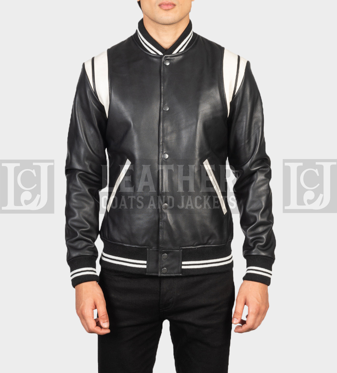 Dantee Black Leather Varsity Jacket - Real Sheepskin with Quilted Lining