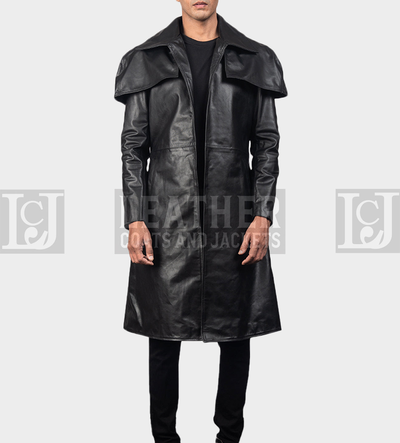 Men's Long Black Leather Coat - Stylish Semi-Aniline Duster