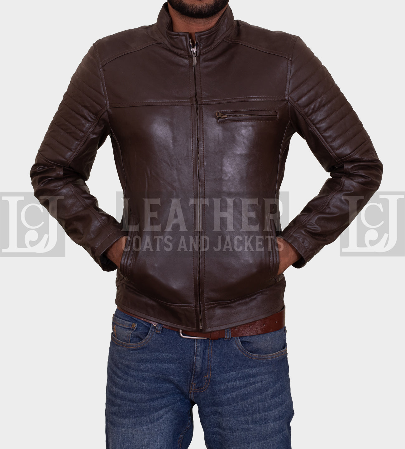 Men's Premium Chocolate Brown Cowhide Leather Jacket with YKK Original Zips