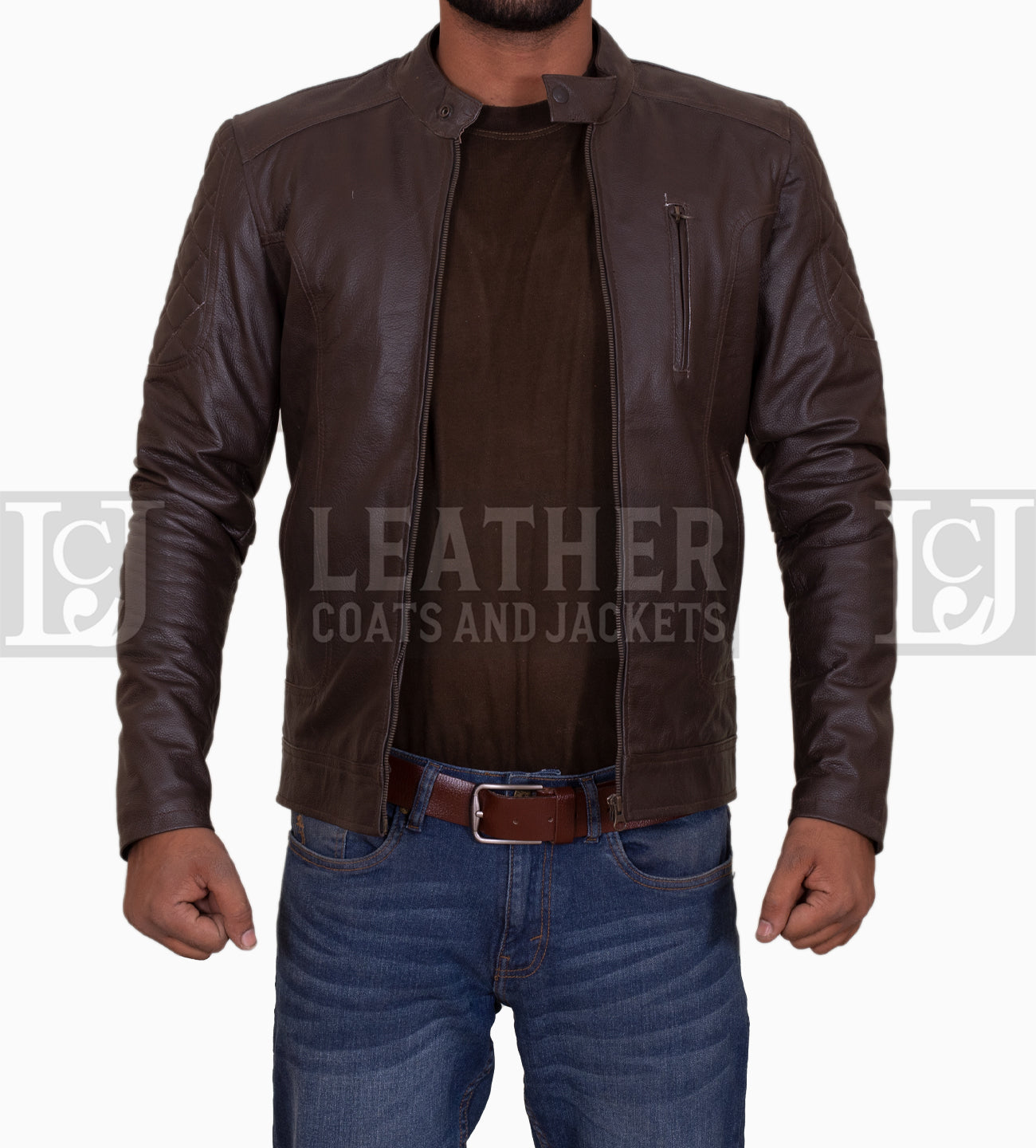 Men's Chocolate Brown Quilted Leather Jacket - Sleek Biker Style