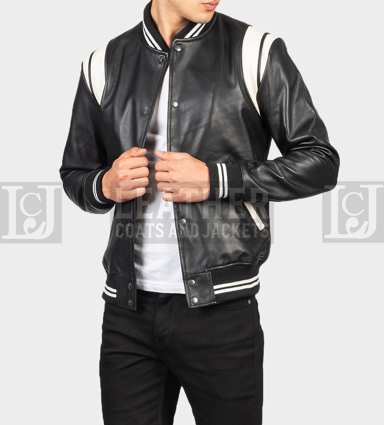 Dantee Black Leather Varsity Jacket - Real Sheepskin with Quilted Lining