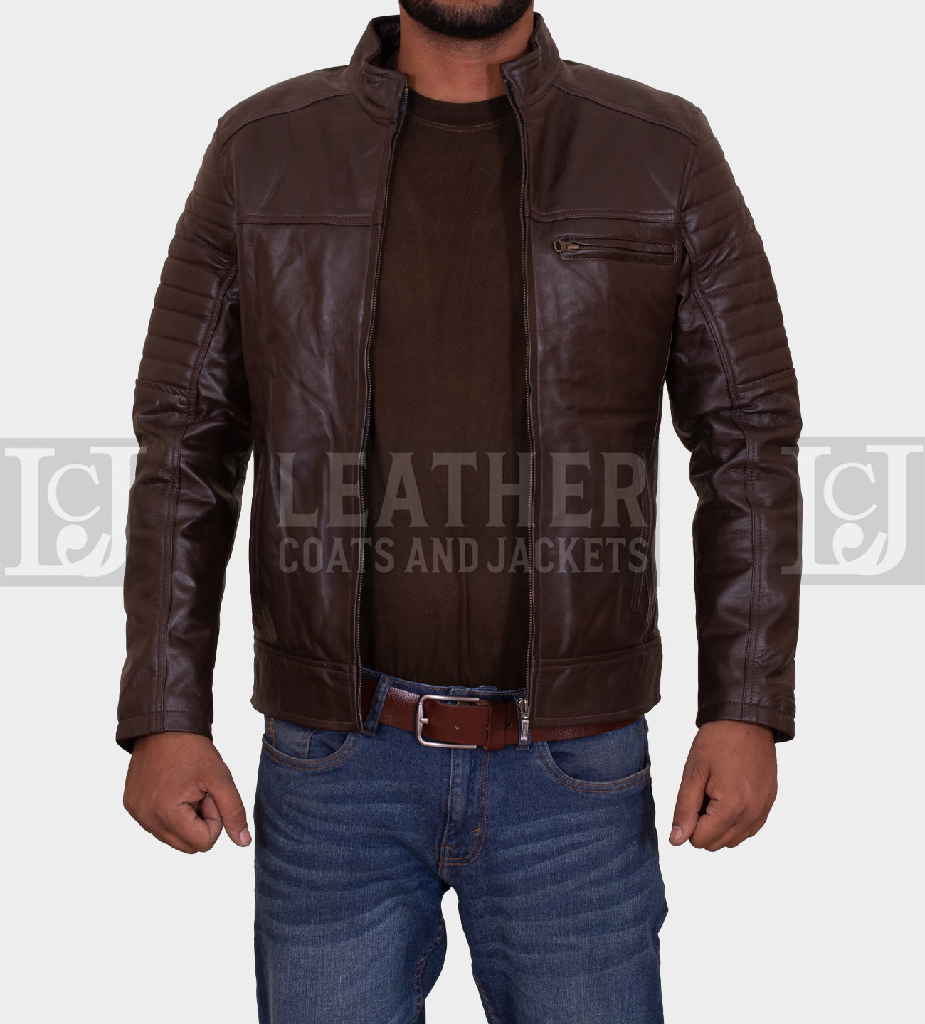 Men's Premium Chocolate Brown Cowhide Leather Jacket with YKK Original Zips