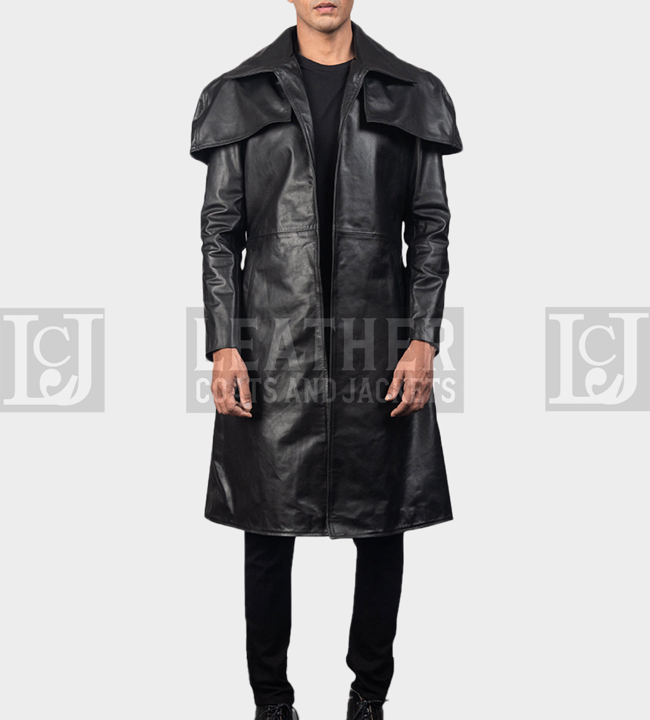 Men's Long Black Leather Coat - Stylish Semi-Aniline Duster