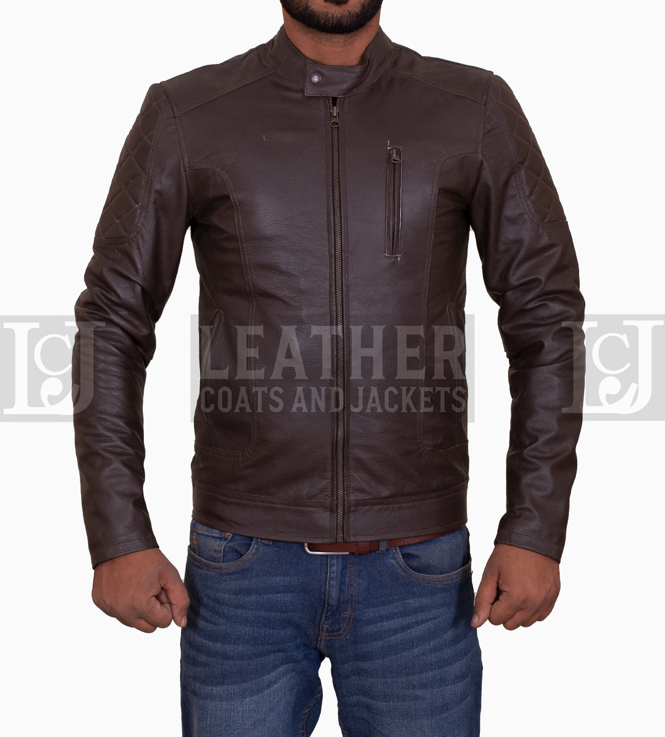 Men's Chocolate Brown Quilted Leather Jacket - Sleek Biker Style