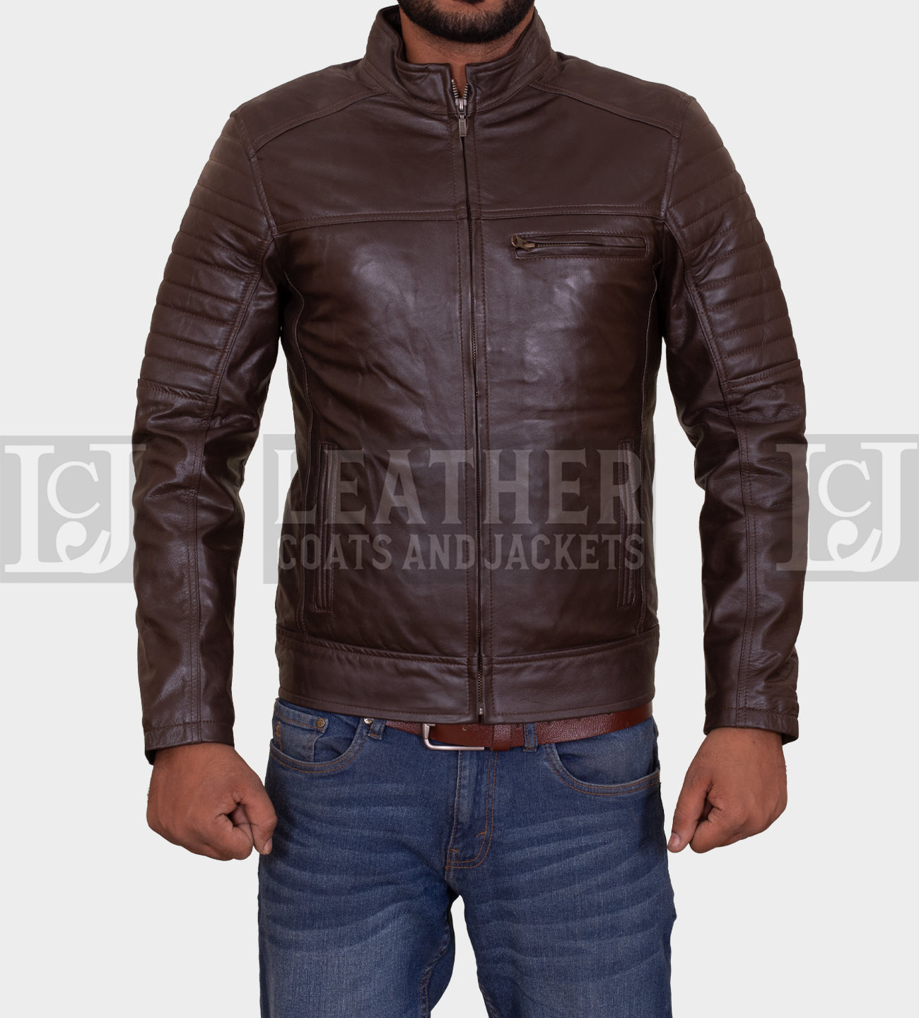 Men's Premium Chocolate Brown Cowhide Leather Jacket with YKK Original Zips