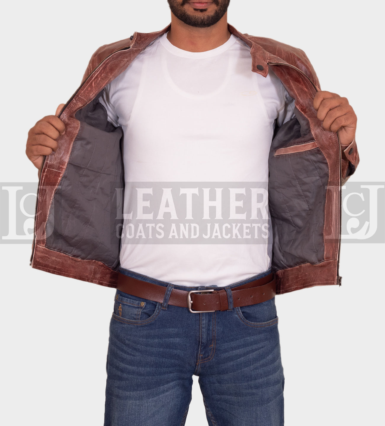 Men's Vintage Brown Leather Jacket - Distressed Motorcycle Style