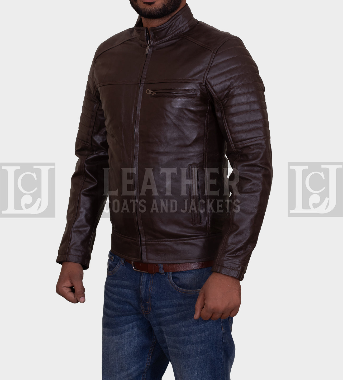 Men's Premium Chocolate Brown Cowhide Leather Jacket with YKK Original Zips