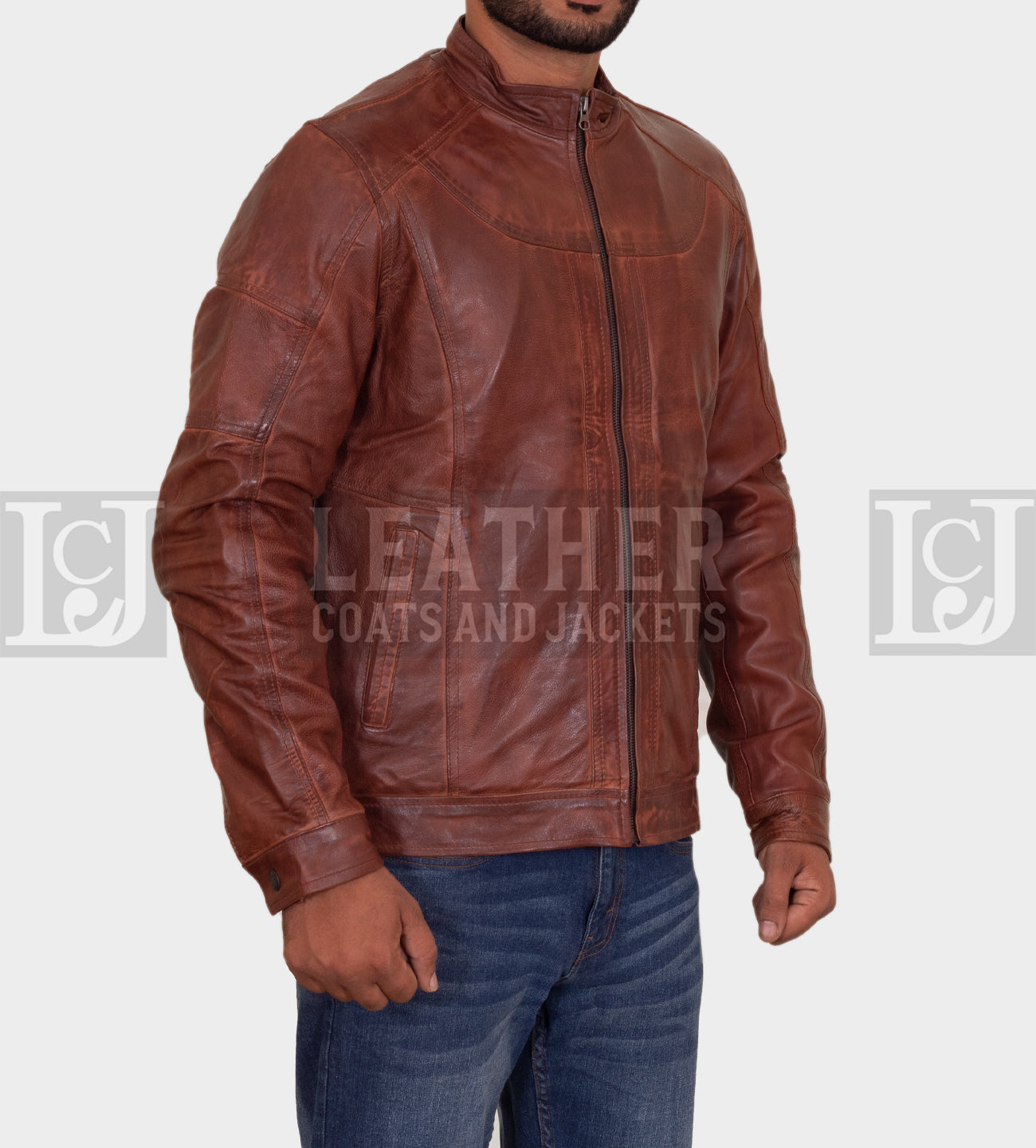 Classic Brown Leather Jacket with Detailed Stitching and YKK Zippers