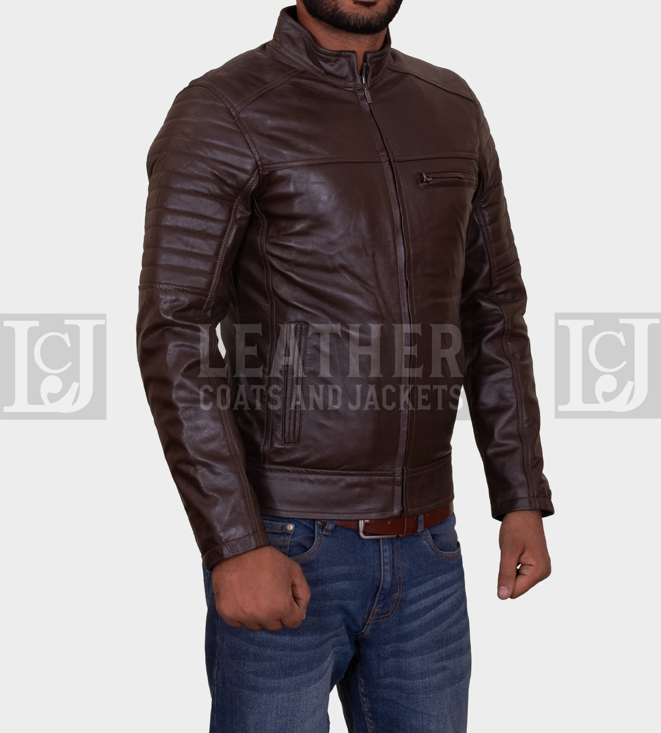 Men's Premium Chocolate Brown Cowhide Leather Jacket with YKK Original Zips