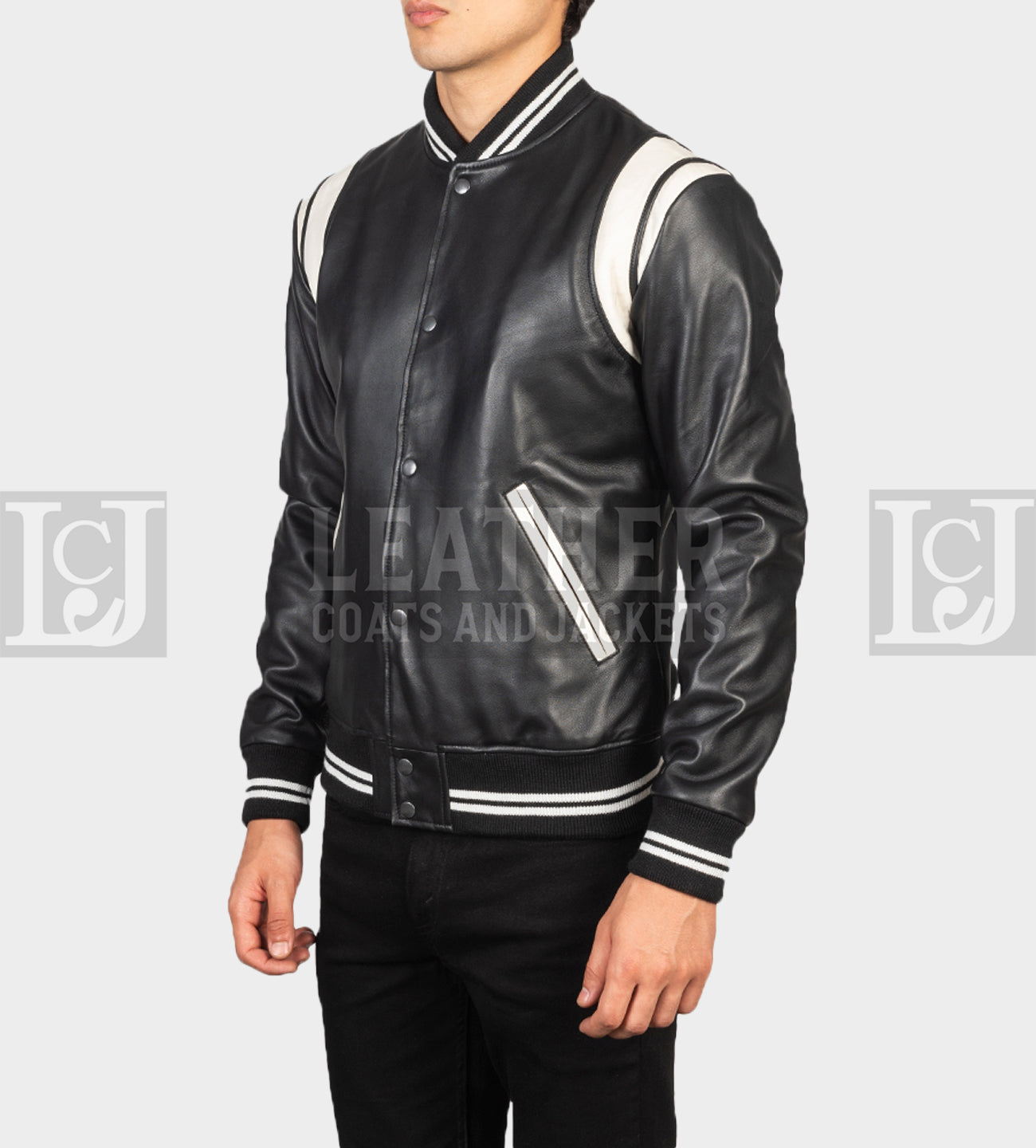 Dantee Black Leather Varsity Jacket - Real Sheepskin with Quilted Lining